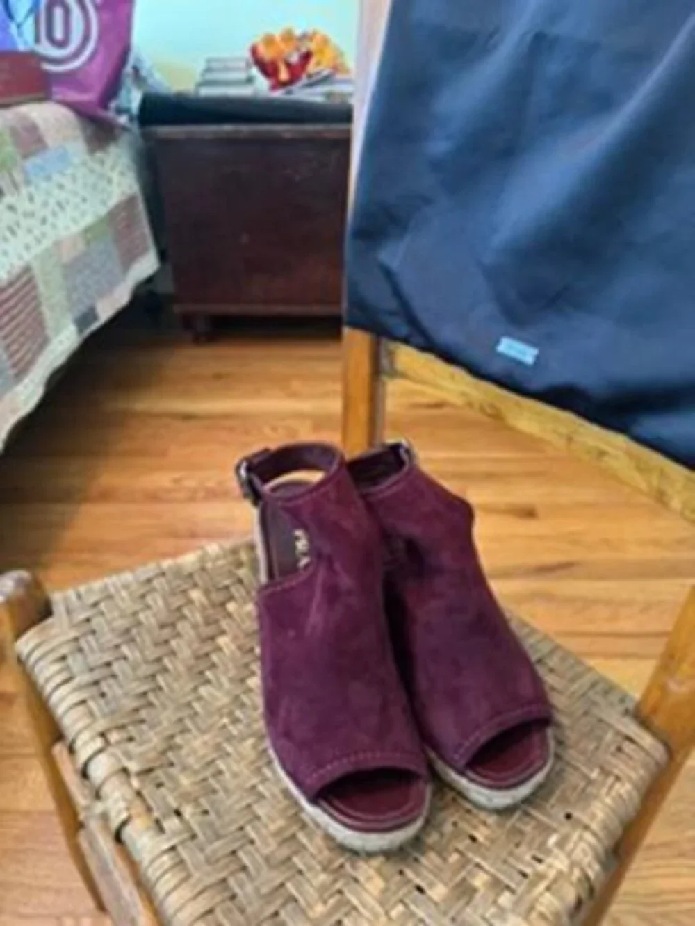 Prada Burgundy Suede Open Toe Espadrille Wedge Sandals EU 38